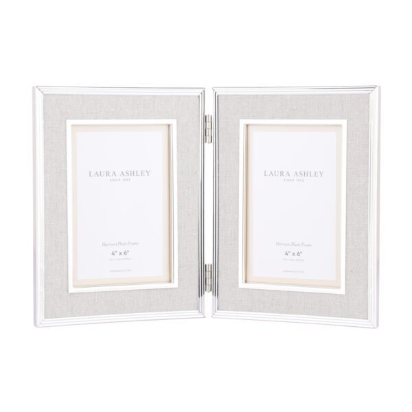Laura Ashley Harrison Double Photo Frame Polished Silver Linen 4x6"