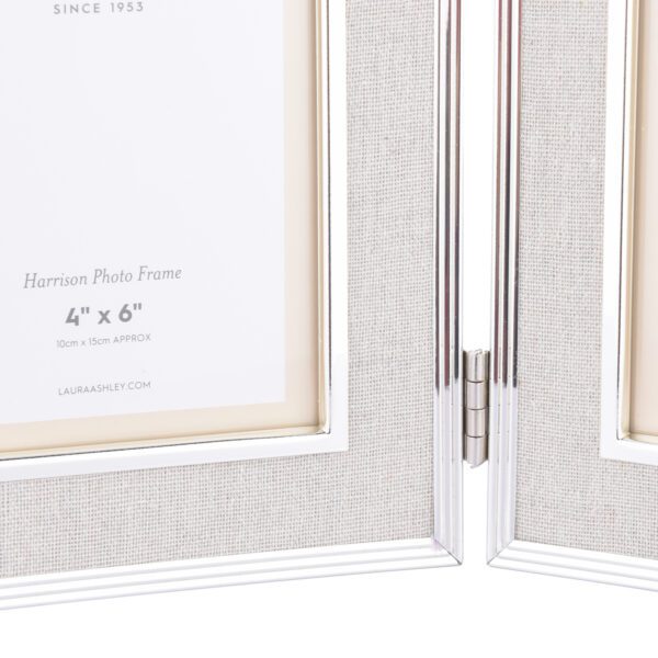 Laura Ashley Harrison Double Photo Frame Polished Silver Linen 4x6" - Image 2