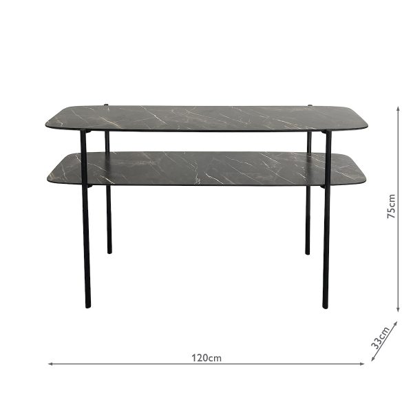 Agnesa 2 Tier Console Table Dark Marble Effect and Matt Black - Image 3