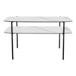 Agnesa 2 Tier Console Table Light Marble Effect and Matt Black