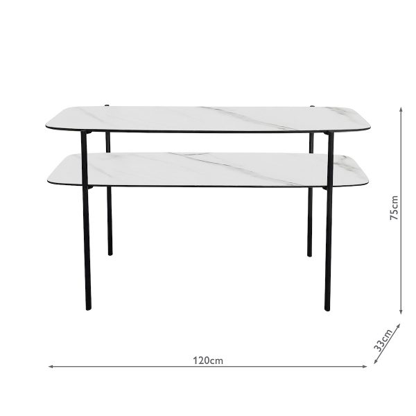 Agnesa 2 Tier Console Table Light Marble Effect and Matt Black - Image 3