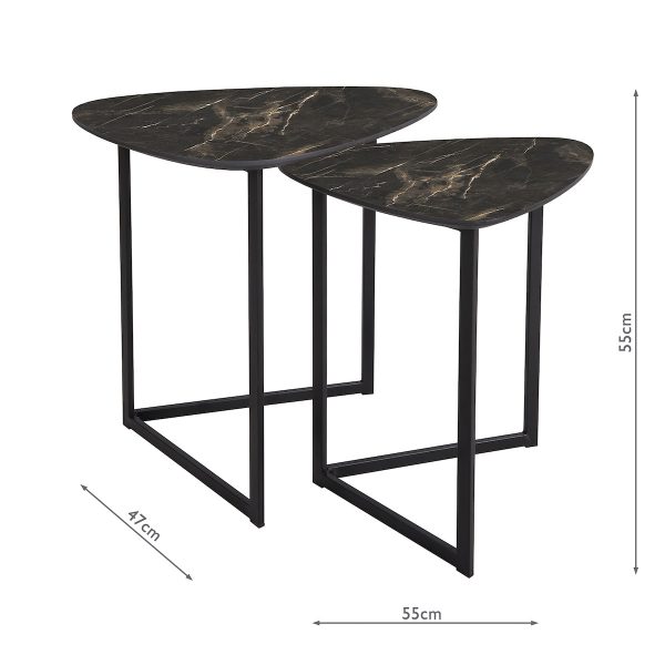 Mibello Nested Tables Dark Marble Effect and Matt Black - Image 3