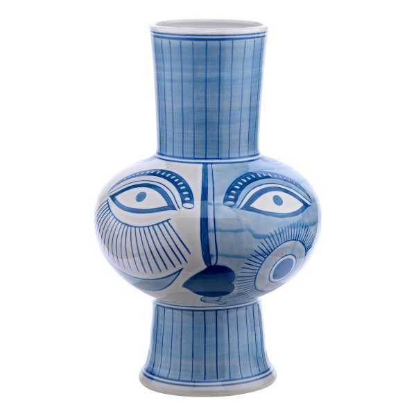 Picasso Ceramic Blue & White Vase With Face Print - Image 2