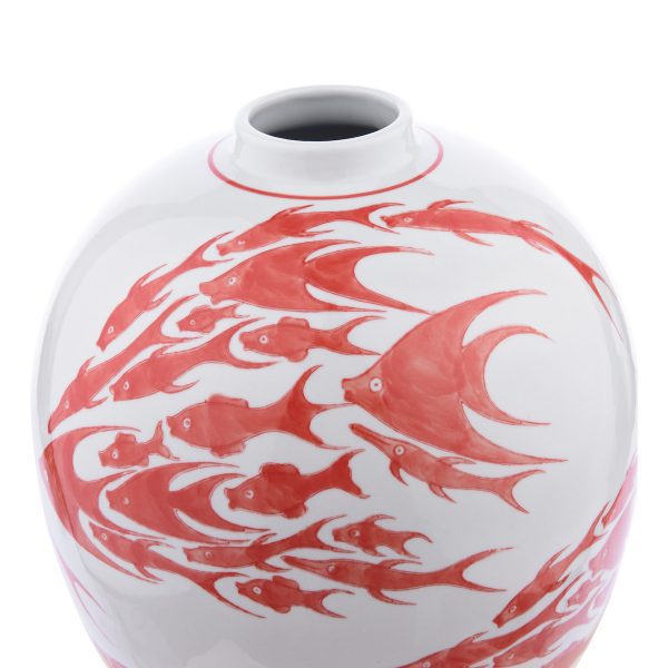 Simone Ceramic Coral & White Fish Pattern Jar With Lid - Image 2