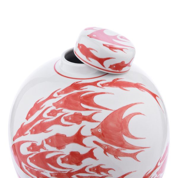 Simone Ceramic Coral & White Fish Pattern Jar With Lid - Image 3