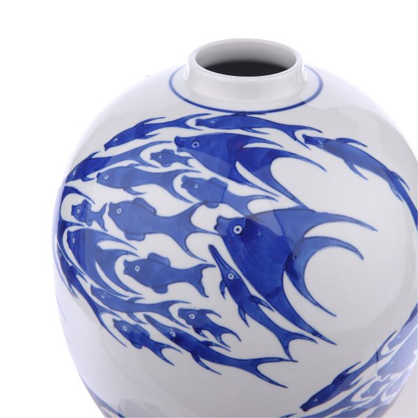 Simone Ceramic Blue & White Fish Pattern Jar With Lid - Image 2