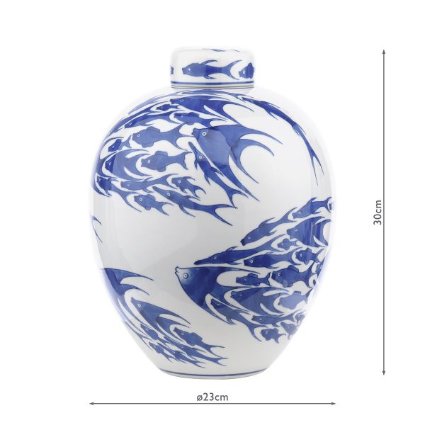 Simone Ceramic Blue & White Fish Pattern Jar With Lid - Image 7