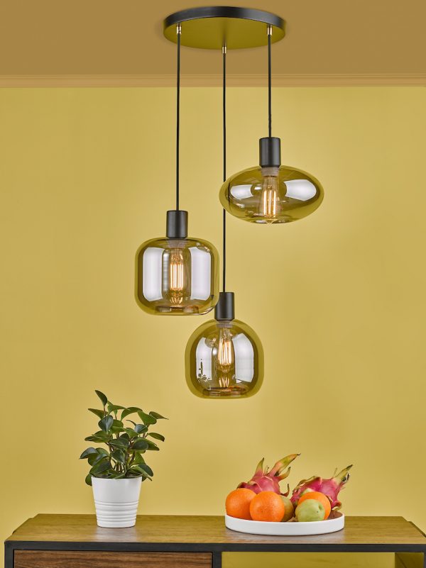 Aiden 3 Light Cluster Pendant Satin Black & Smoked - Image 6