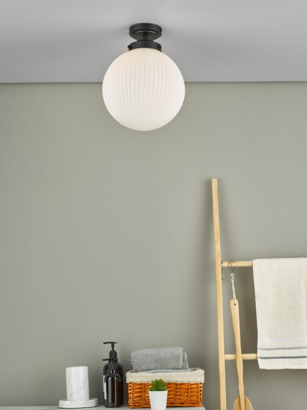 Alrik Bathroom Flush Matt Black Opal Glass IP44 - Image 7