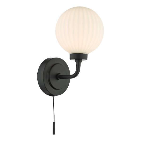 Alrik Bathroom Wall Light Matt Black Opal Glass IP44 - Image 3