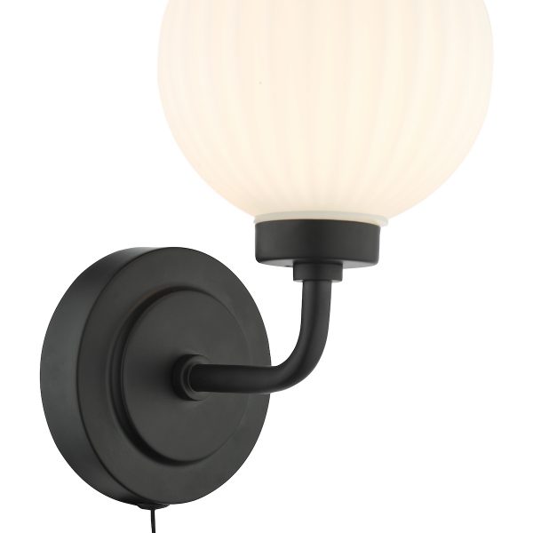 Alrik Bathroom Wall Light Matt Black Opal Glass IP44 - Image 4