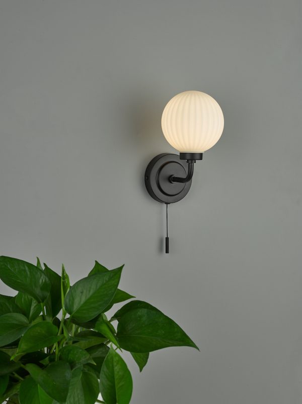 Alrik Bathroom Wall Light Matt Black Opal Glass IP44 - Image 7