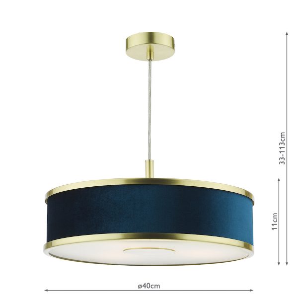 Alvaro 3 Light Pendant Brushed Brass With Blue Shade - Image 8
