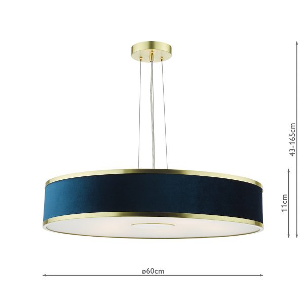 Alvaro 6 Light Pendant Brushed Brass With Blue Shade - Image 8