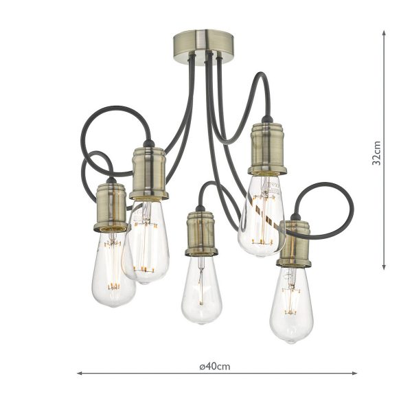 Alzbet 5 Light Semi Flush Antique Brass & Black - Image 7