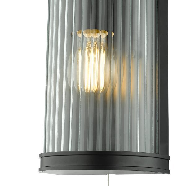 Anund Bathroom Wall Light Matt Black Ribbed Glass IP44 - Image 3