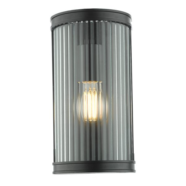 Anund Bathroom Wall Light Matt Black Ribbed Glass IP44 - Image 4