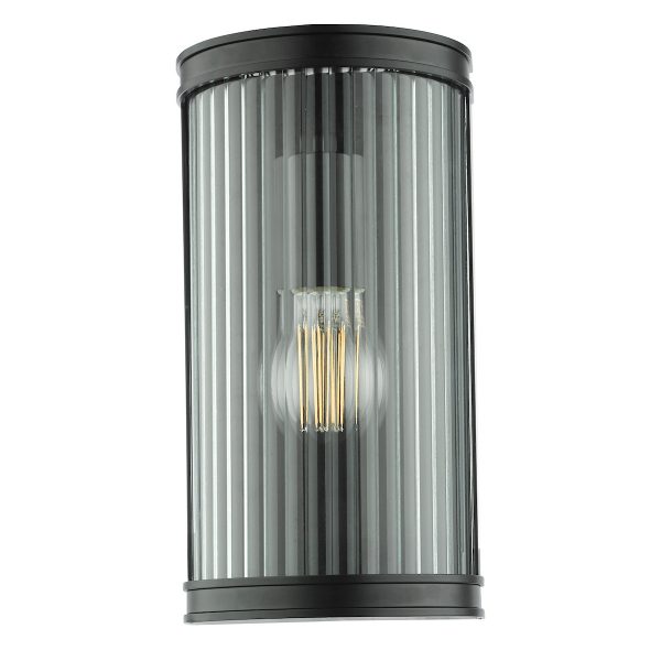 Anund Bathroom Wall Light Matt Black Ribbed Glass IP44 - Image 5