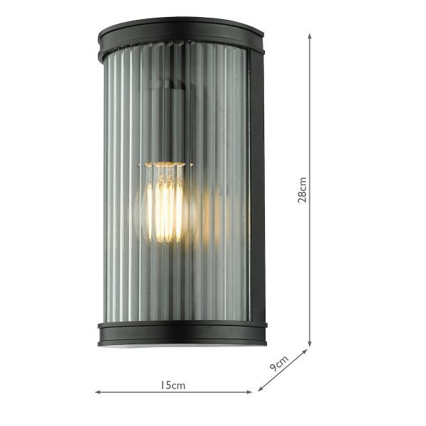Anund Bathroom Wall Light Matt Black Ribbed Glass IP44 - Image 8