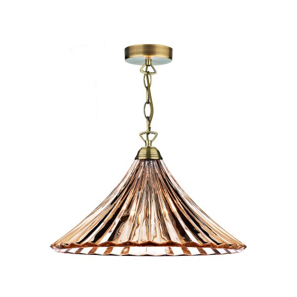 Ardeche 1 Light Large Pendant Amber Glass & Antique Brass
