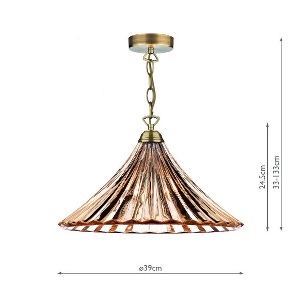 Ardeche 1 Light Large Pendant Amber Glass & Antique Brass - Image 4