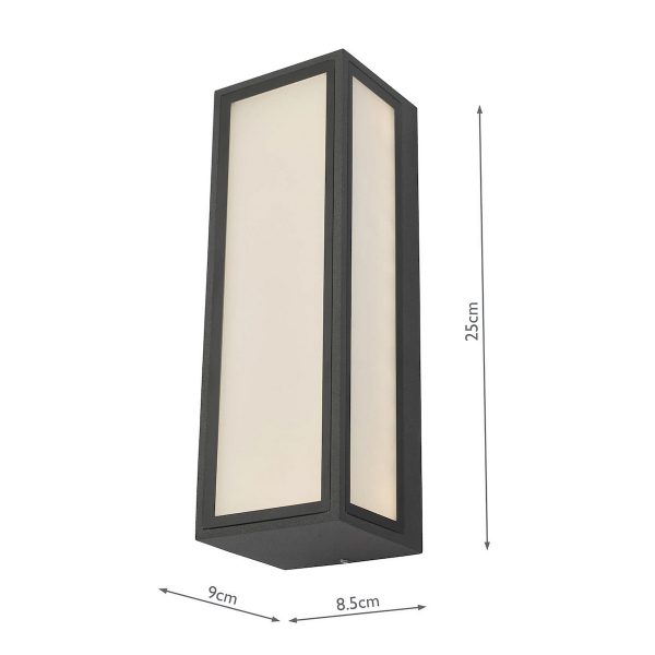 Arham Outdoor Wall Light Matt Grey Frosted Glass IP65 LED - Image 4