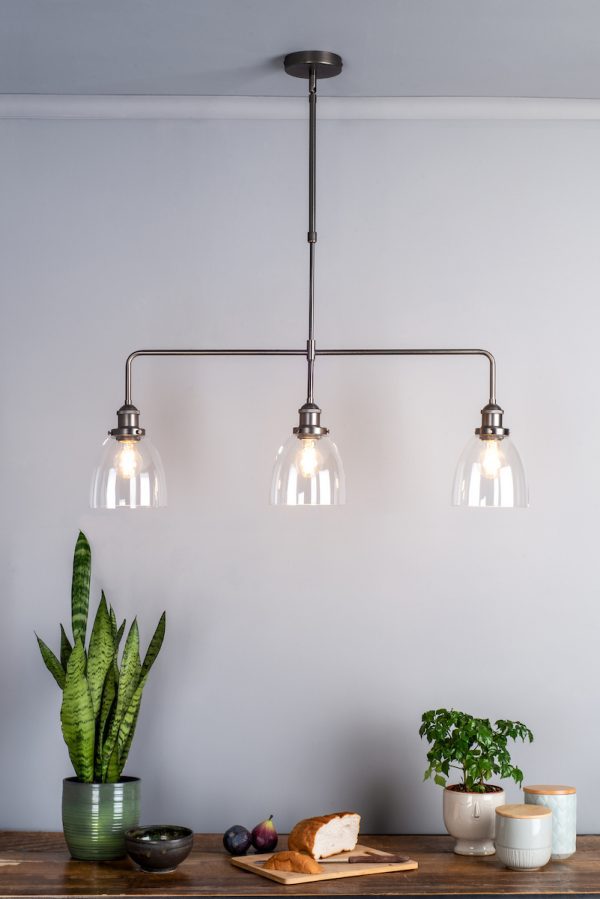 Arvin 3 Light Bar Pendant Antique Chrome & Glass - Image 4