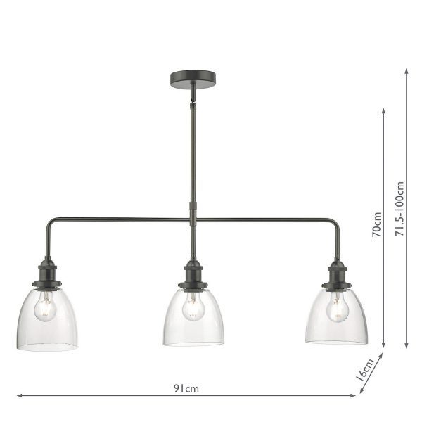 Arvin 3 Light Bar Pendant Antique Chrome & Glass - Image 5