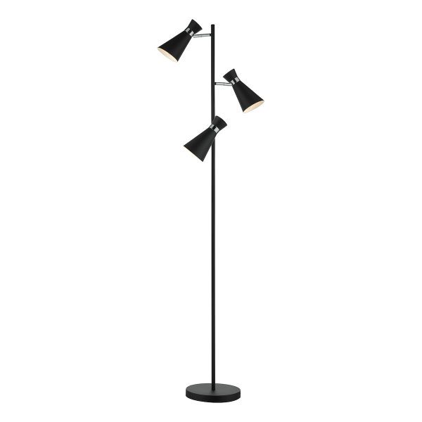 Ashworth 3 Light Floor Lamp Matt Black & Polished Chrome