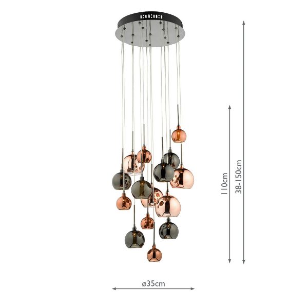 Aurelia 15lt Cluster Pendant Black Chrome & Copper/Bronze Glass - Image 4