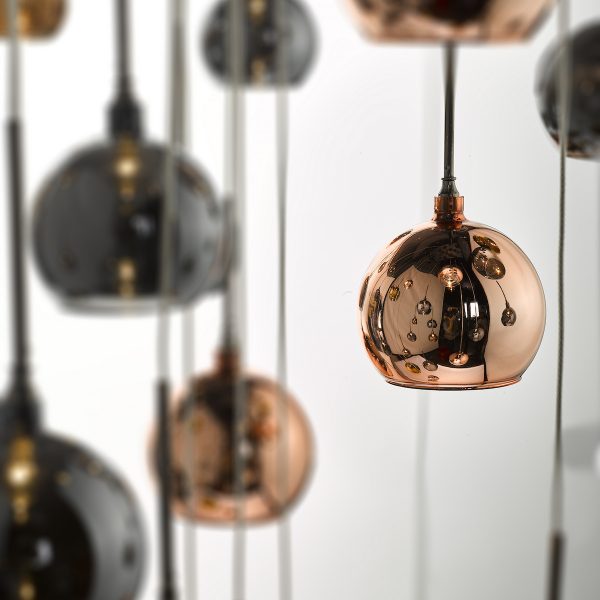 Aurelia 30lt Cluster Pendant Black Chrome & Copper/Bronze Glass 3M Drop - Image 2