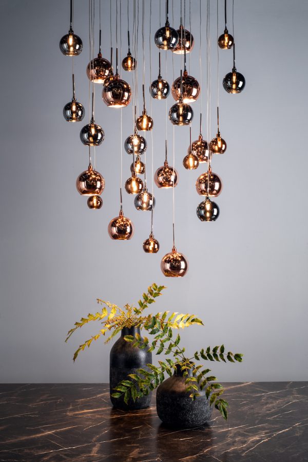 Aurelia 30lt Cluster Pendant Black Chrome & Copper/Bronze Glass 3M Drop - Image 4