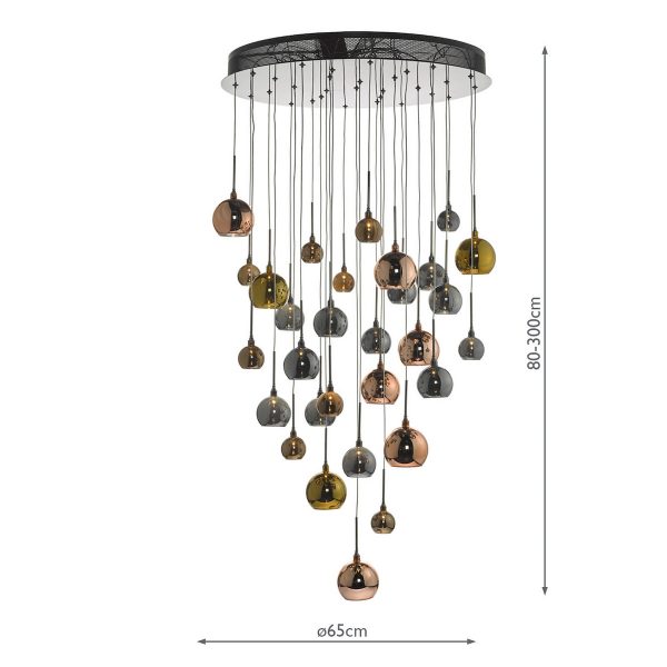 Aurelia 30lt Cluster Pendant Black Chrome & Copper/Bronze Glass 3M Drop - Image 5