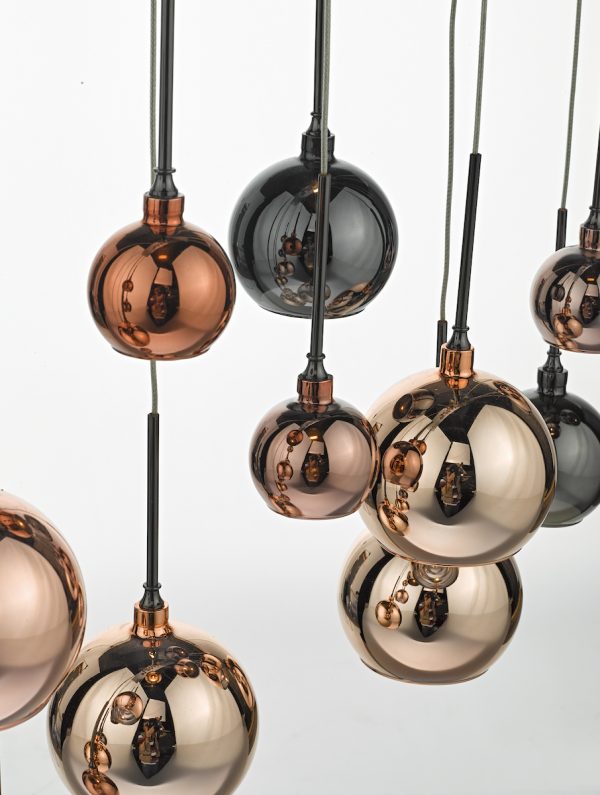 Aurelia 15 Light Bar Pendant Black Chrome & Copper/Bronze Glass - Image 5