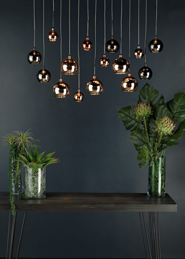 Aurelia 15 Light Bar Pendant Black Chrome & Copper/Bronze Glass - Image 6