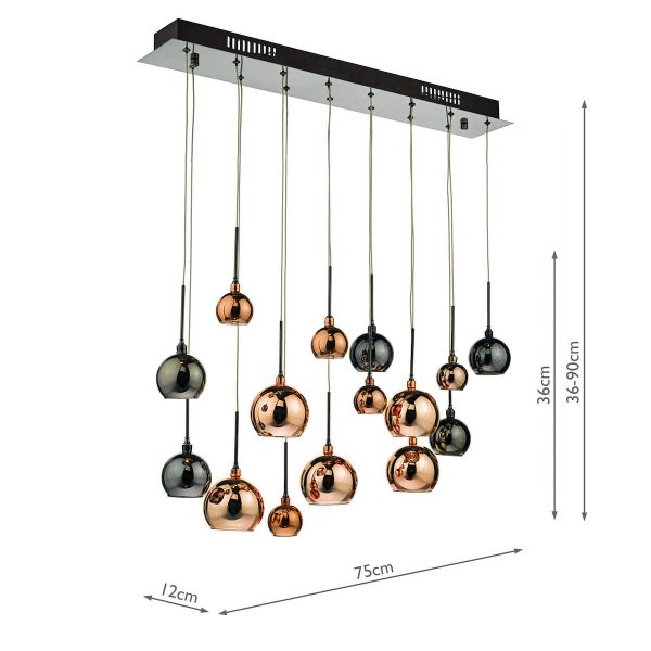 Aurelia 15 Light Bar Pendant Black Chrome & Copper/Bronze Glass - Image 7