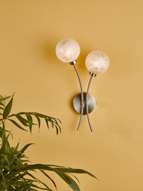 Avari 2 Light Wall Light Satin Nickel Frosted Glass - Image 6