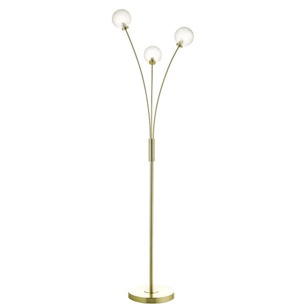 Avari 3 Light Floor Lamp Satin Brass Glass