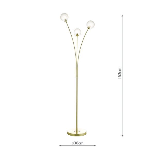 Avari 3 Light Floor Lamp Satin Brass Glass - Image 5