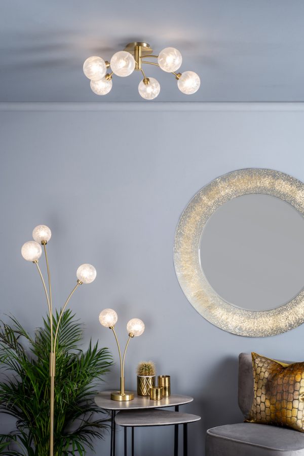 Avari 6 Light Semi Flush Satin Brass And Clear Frosted Glass - Image 4