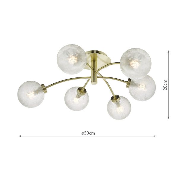 Avari 6 Light Semi Flush Satin Brass And Clear Frosted Glass - Image 5