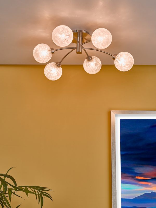 Avari 6 Light Semi Flush Satin Nickel Frosted Glass - Image 6