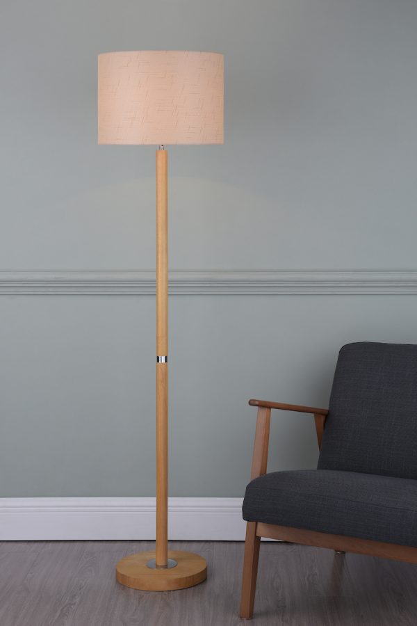 Avenue Floor Lamp Light Wood Polished Chrome With Shade - Image 4