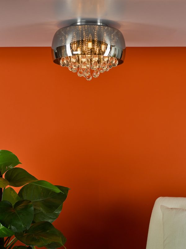 Aviel 5 Light Flush Smoked Shade With Clear Glass Droppers - Image 5