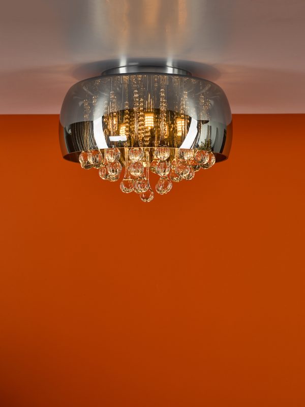 Aviel 5 Light Flush Smoked Shade With Clear Glass Droppers - Image 6