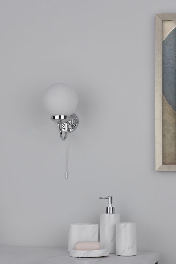 Barclay Bathroom Wall Light Polished Chrome Opal Glass IP44 - Image 6