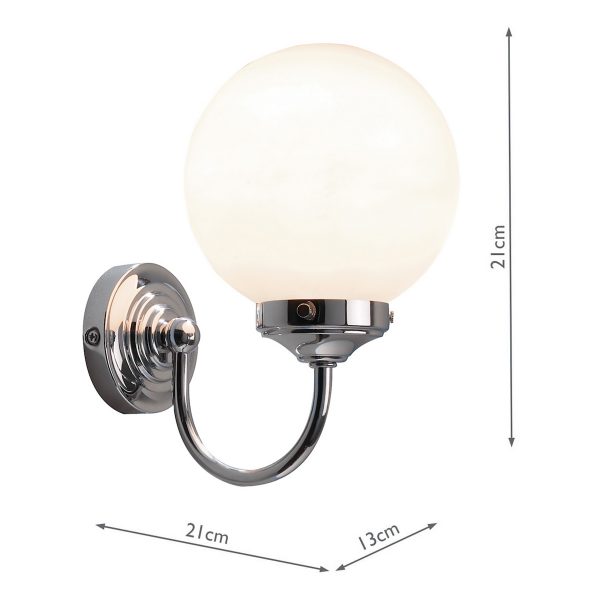 Barclay Bathroom Wall Light Polished Chrome Opal Glass IP44 - Image 9