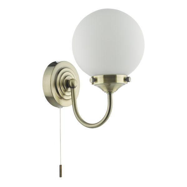 Barclay Bathroom Wall Light Antique Brass Opal Glass IP44 - Image 2