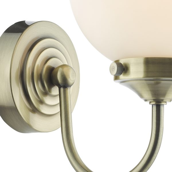 Barclay Bathroom Wall Light Antique Brass Opal Glass IP44 - Image 3