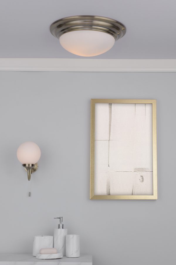 Barclay Bathroom Wall Light Antique Brass Opal Glass IP44 - Image 6